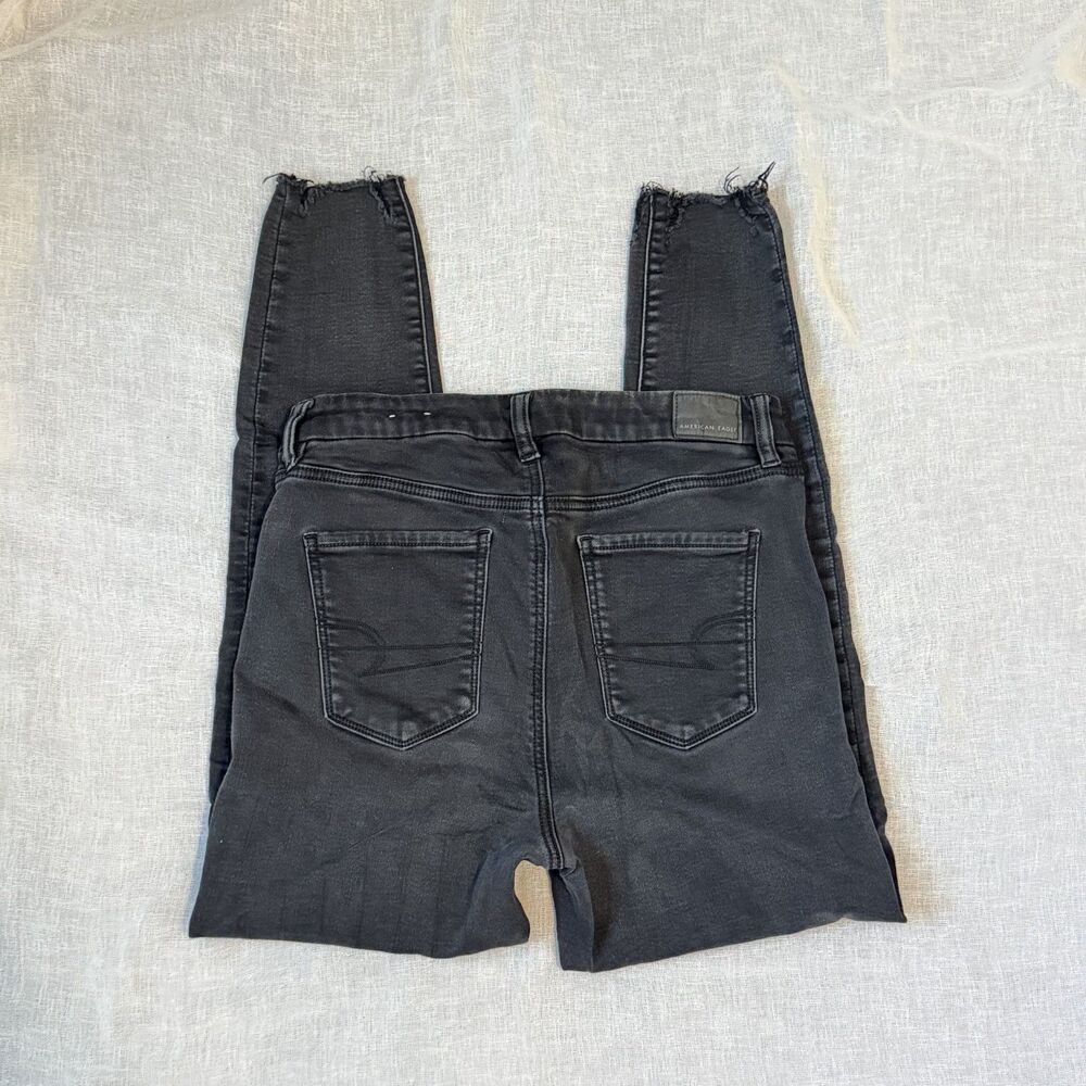 Black Ripped Skinny Jeans High Rise Stretch American Eagle Size 8 Distressed
